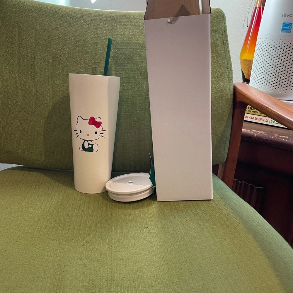 Starbucks White Hello Kitty Tumbler with Red Bow